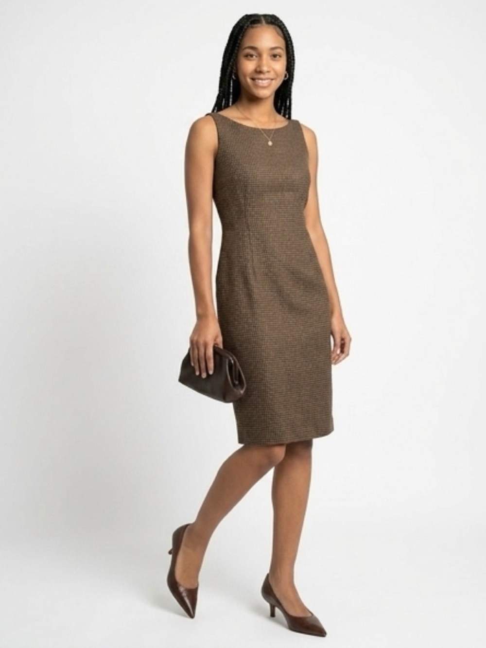 Moschino Vintage Brown Houndstooth Sleeveless Fit & Flare Dress size 8